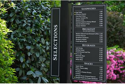 The menu for Augusta National's Concessions Stands.