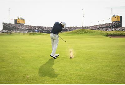 Scottie Scheffler plays the final hole of his 2025 Open Championship victory