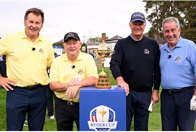 Sir Nick Faldo, Ian Woosnam, Sandy Lyle and Sam Torrance at the 2025 Betfred British Masters